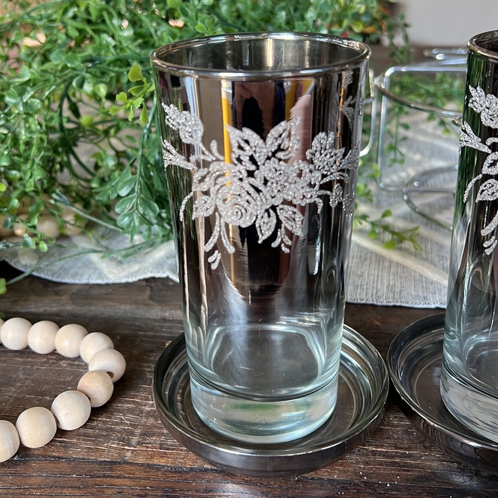 Vintage Black and Silver Floral Drinkware Set - Picture 3 of 11